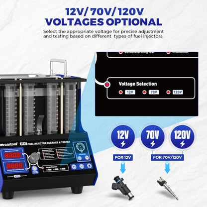MR CARTOOL V209 GDI Fuel Injector Cleaner Machine, 110V 4-Cylinders Heated Ultrasonic Injector Cleaner Kit with 10 Functions, Gasoline Fuel Injector Tester for Car Motorcycle EFI/FSI Injectors - size: GDI V209