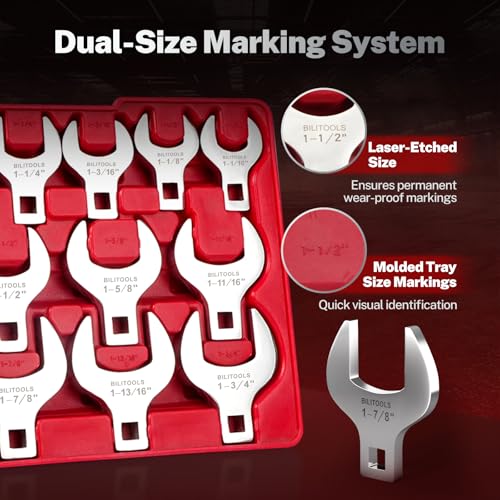 BILITOOLS 14PCS 1/2" Drive Jumbo Crows Foot Wrench Set, SAE | Big Crowfoot Wrench Set (1-1/16"-2") SAE. CR-V Steel, Mirror Chrome Finish. Fits 1/2" Drive Ratchets. - style: Sae, 1-1/16" - 2"