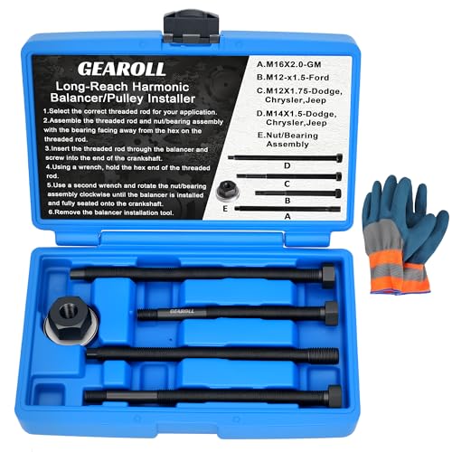 5Pcs Harmonic Balancer Installer Tool Set, Long Reach Crank Pulley Underdrive Damper Puller Installation Tool Kit, Compatible with Ford, GM, Dodge and Chrysler V8 and V6 Engines