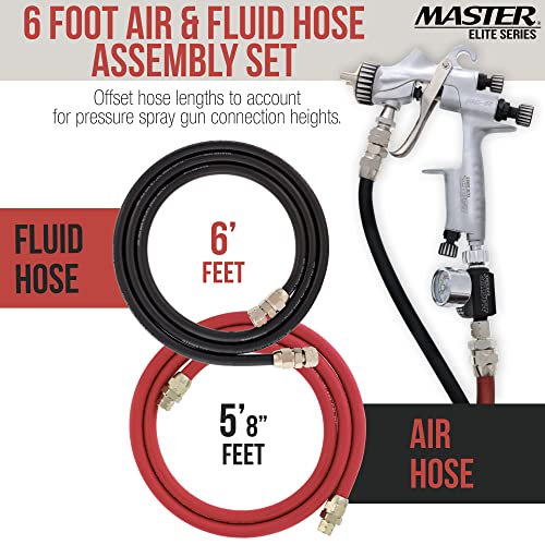 Master Elite Series 6 Foot Air and Fluid Hose Assembly Set with Fittings for Spray Guns, Paint Pressure Pot Tanks, Professional Heavy Duty - Air 3/8" NPS, 5/16" ID & Fluid Hose 1/4" NPS, 1/4" ID - size: 6-Foot Set