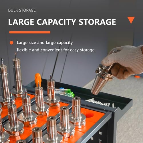Grey Classic 40 Taper CNC Tool Holder Transfer Cart, 35 Capacity CAT/BT40 Service Carts with Wheels Heavy Duty, Multi-Function Workshop CNC Tool Trolley - size: CAT/BT40-35CAP