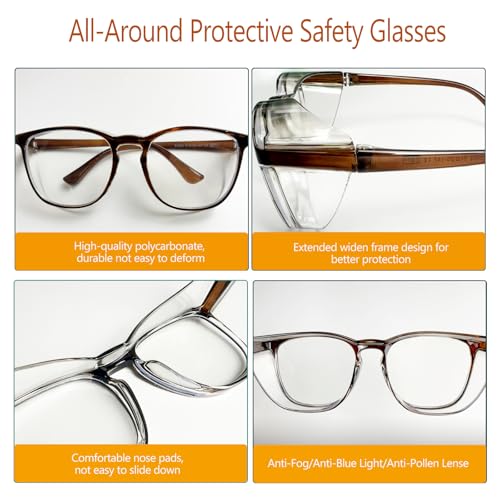 Feaglo Safety Glasses, Anti Fog Safety Goggles for Women Men, Blue Light Blocking Stylish Eye Protection Glasses Side Shield - color: Green+tea