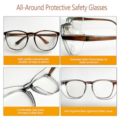Feaglo Safety Glasses, Anti Fog Safety Goggles for Women Men, Blue Light Blocking Stylish Eye Protection Glasses Side Shield - color: Green+tea