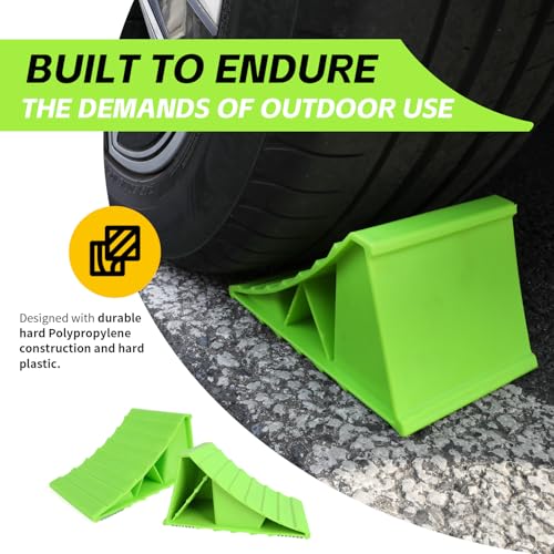 MaxxHaul High Visibility Polypropylene Wheel Chocks 8.4" x 4.75" x 4.25" Non-Slip Base Lightweight Durable Tire Chocks for Cars Trailers and Small RVs Neon Green (50230), 2 Count (Pack of 12) - size: 8.4" x 4.75" x 4.25" - Pair (Pack of 12)