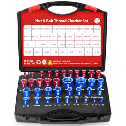 37 Pcs Thread Checker, Nut and Bolt Thread Checker Set with 21 Inch and 16 Metric Box Set Thread Gauge for Standard and Metric Sizes Perfect for Tight Spaces Ideal for Bolt and Nut Size Checkin
