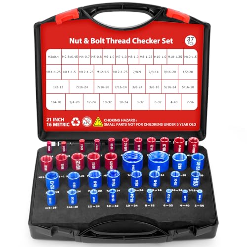 37 Pcs Thread Checker, Nut and Bolt Thread Checker Set with 21 Inch and 16 Metric Box Set Thread Gauge for Standard and Metric Sizes Perfect for Tight Spaces Ideal for Bolt and Nut Size Checkin