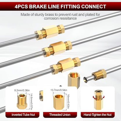 26PCS 3/16" Brake Line Kit, 25FT Zinc-Plated Brake Lines for Auto Repair | 25FT Lines+16 Brass Fittings+2 Unions+4 Nuts+Brake Line Bender+Single Flaring Tool+Cutter for Car Truck SUV Brake Systems