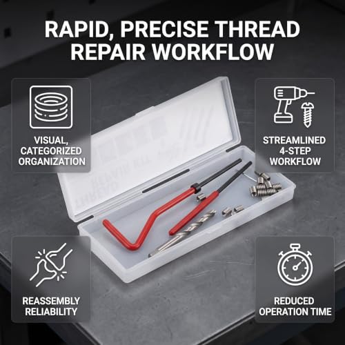 Ejoyous 25Pcs M4 Metric Thread Repair Insert Kit Auto Helicoil Restoring | Restore Damaged Thread, with Transparent Plastic Box, for Processing Machinery Automotive Thread Repair