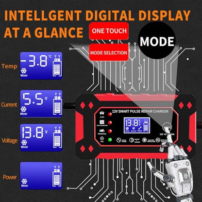Car Battery Charger,12V 6Amp Trickle Charger and Maintainer, Smart Fully Automatic Battery Charger w/Temperature Compensation, Battery Pulse Repair and Desulfator for Lead Acid AGM Batteries - color: 1) - 6Amp/12V (Red)
