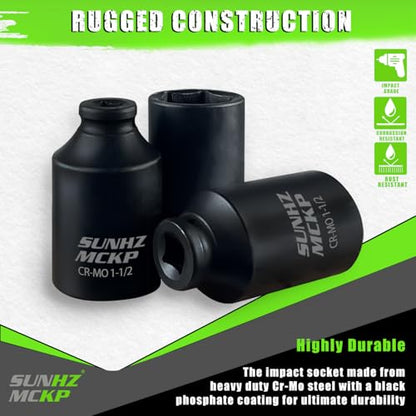 SUNHZMCKP 1/2 Inch Drive Deep Impact Socket, SAE 1-1/2 Inch Socket, 6 Point | Large Sockets, 6 Point Axle Nut Socket for Easy Removal of Axle Shaft Nuts, CR-MO - color: Sae, size: 1-1/2 inch