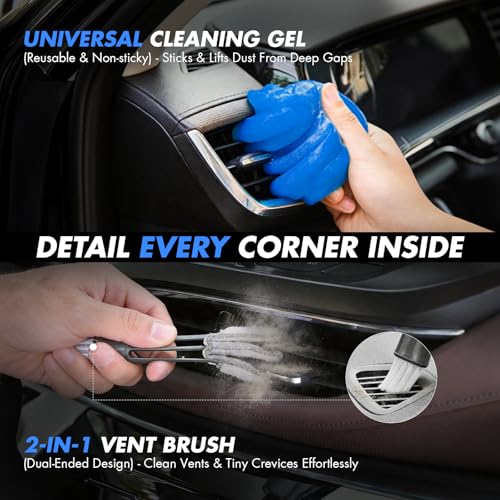 28PCS Car Detailing Kit Interior Cleaner, Car Interior Cleaning Kit with Cordless Handheld Vacuum, 2-in-1 Mop, Interior Car Detailing Brushes, Windshield Cleaner, Car Accessories Gift for Men Women