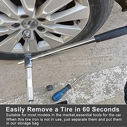Toolly 23" Universal Extended Lug Wrench, 4 Way Tire Iron Nut Wrench Set with Storage Bag and Standard Sockets (17mm/19mm,21mm/23mm)