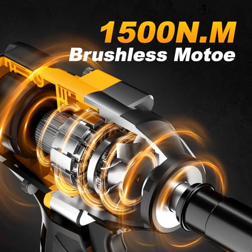 Impact Wrench 1/2 Inch, High Torque Impact Gun with 1500N·m(1100 Ft-lbs), 21V Brushless Electric Impact Wrench with 2*40Ah Battery, 3-Speed, LED Light, 5 Sockets for Car/Mower/Pickup/Truck RV