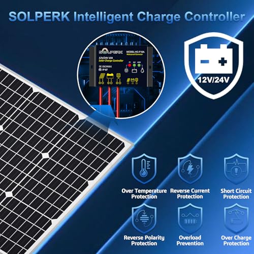 SOLPERK Solar Panel Kit 50W 12V, Waterproof Solar Battery Trickle Charger Maintainer + Waterproof Controller + Adjustable Mount Bracket for Boat Car RV Motorcycle(Without Mounting Bracket) - size: 50W PWM+Load Kit