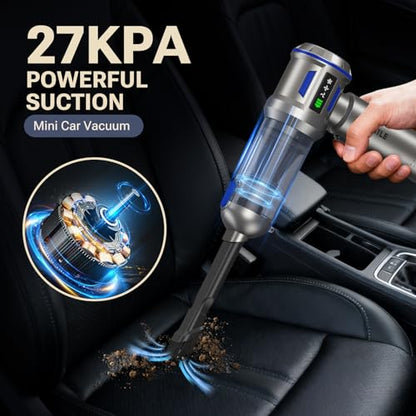 Yomile Mini Vacuum Cleaner, 2 in 1 27000PA Brushless Car Vacuum Air Duster 9000mAh Battery Air Blower Wireless Handheld Vacuum for Car,Office and Home (Blue) - color: Blue