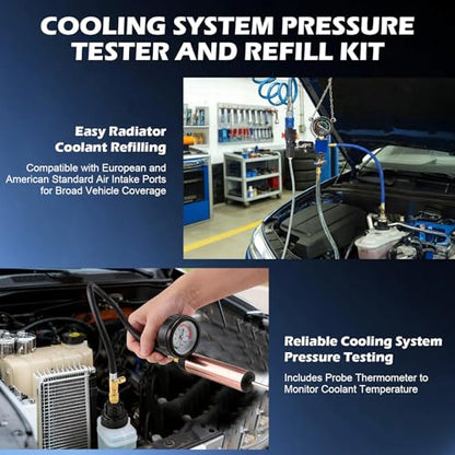 31PCS Coolant Pressure Tester Kit, Radiator Pressure Tester and Vacuum Refill Kit for Automotive Cooling System, Includes 23 Adapters