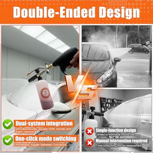 JOEJET Pressure Washer Gun with Foam Cannon Dual Connector Accessory | 1/4" Quick Connect, 5 Nozzle Tips, Dual Tip Attachment with Foam/Water Switch, Adjustable Foam, 2100 PSI, 8 GPM, 1 Liter