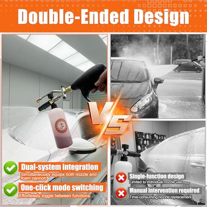 JOEJET Pressure Washer Gun with Foam Cannon Dual Connector Accessory | 1/4" Quick Connect, 5 Nozzle Tips, Dual Tip Attachment with Foam/Water Switch, Adjustable Foam, 2100 PSI, 8 GPM, 1 Liter