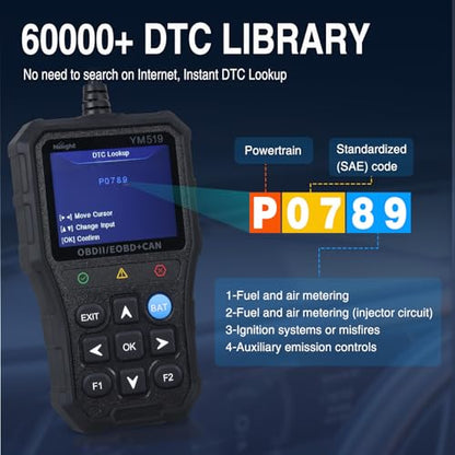 Nilight YM519 2.8” Large Screen OBD2 Scanner - Enhanced Automotive Computer Diagnostic Tool - Car Code Reader for Engine Faults, I/M Readiness & Emission Test for All OBD II Protocol Cars - color: B