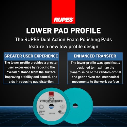 RUPES 9.DA100B Pack of 12 Light Blue D-A Intermediate Foam Polishing Pads 100mm | Ideal for Paint Correction & Gloss Enhancement | Improves Cutting Performance | Compatible with 4" Backing Plate - size: Intermediate 100mm, style: Pack of 12
