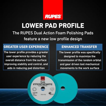 RUPES 9.DA100B Pack of 12 Light Blue D-A Intermediate Foam Polishing Pads 100mm | Ideal for Paint Correction & Gloss Enhancement | Improves Cutting Performance | Compatible with 4" Backing Plate - size: Intermediate 100mm, style: Pack of 12