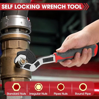 Self-Adjusting Pipe Wrench, 6”8”10” Self Locking Wrench Set with Forged Double Threaded Jaws for Pipes Nuts Bolts and Plumbing Repair