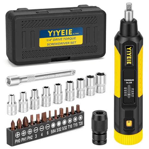 24Pcs Torque Screwdriver, 10-80 In-lbs, Inch Pound Torque Wrench Screwdriver Set for Maintenance, with S2 Steel Bits, Sockets & Case -1/4" Drive Fat Wrench Screwdriver for Bike Repairing, Mounting - size: 24PCS, style: Square