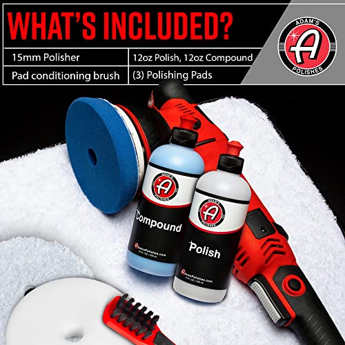 Adam's Polishes SK Pro 15mm Car Polisher Kit 7 Item- Professional Buffer Polisher for Car Detailing | Use W/Car Polish, Polishing Compound, or Car Scratch Remover | Car Wash Clay Bar Ceramic Coating - size: 15mm Polishing Kit (7 Item)