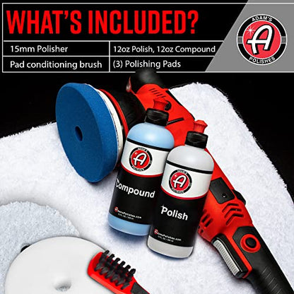 Adam's Polishes SK Pro 15mm Car Polisher Kit 7 Item- Professional Buffer Polisher for Car Detailing | Use W/Car Polish, Polishing Compound, or Car Scratch Remover | Car Wash Clay Bar Ceramic Coating - size: 15mm Polishing Kit (7 Item)