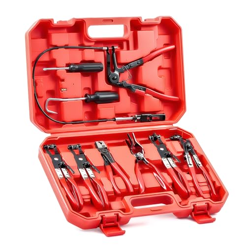 Orion Motor Tech Hose Clamp Pliers, Long Reach Wire Spring Hose Clamp Pliers Remover for Automotive Coolant Radiator Heater and Water Hose with Band Flat or Large Clamps - color: Red