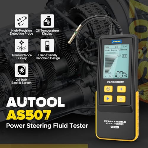 AUTOOL AS507 Power Steering Fluid Tester, Light Transmittance Oil Quality Tester, Power Steering Oil Aging & Contamination Detector with LCD Display for Automotive Maintenance
