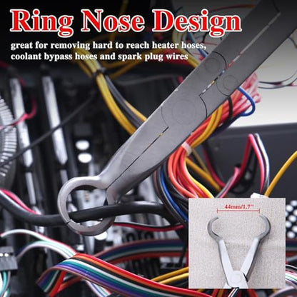 Extra Long Nose Hose Grip Pliers 13" Spark Plug Pliers Long Reach XL Pivot Ring Nose Plier Hose Removal Plier with Serrated Jaw Spark Plug Boot Puller for Hard to Reach Narrow Spaces,Large - style: Large Ring Nose
