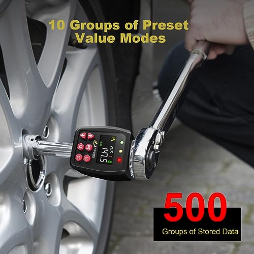 ANPUDS 1/2" Digital Torque Adapter, 7.4-147.5 Ft-lb/10-200 Nm, ±1% Accuracy | Digital Torque Gauge, 10 Presets & 500 Data Memory, Buzzer & LED Indicator, 3/8" & 1/4" Adapters, for Car, Auto Tire - size: 7.4-147.5 Ft-lb/10-200 Nm