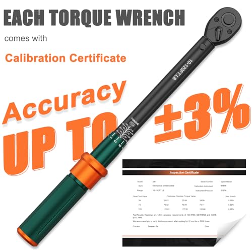 3/8 inch Drive Click Torque Wrench, 10-120 Ft-lb, ±3% Accuracy | 72-Tooth, Dual Direction Reversible Ratchet, Quick Release, for Motorcycle, Car, Spark plugs, Brake & Lug nuts - size: 10-120 ft.lb（3/8-Inch）