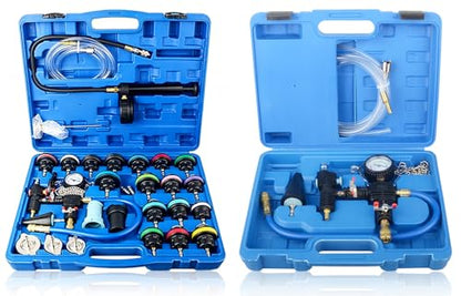 DAYUAN 28pcs Universal Radiator Pressure Tester Kit Bundle with Professional Radiator Cooling System Vacuum Purge Coolant Refill Tool Kit