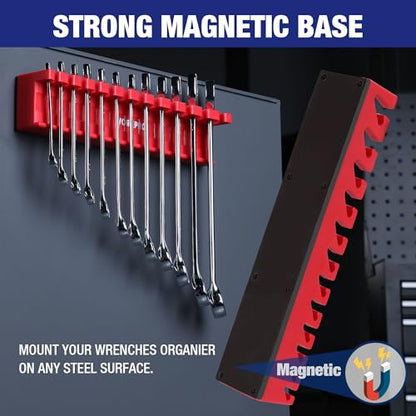WORKPRO 2-Piece Magnetic Wrench Organizer, 24 Slots Wrench Holder | Fits SAE (5/16" to 3/4") and Metric (9 mm to 20 mm), Premium Quality Wrench Rack Set to Keep Wrenches Organized - style: Wall mount wrench organizer(2PC)