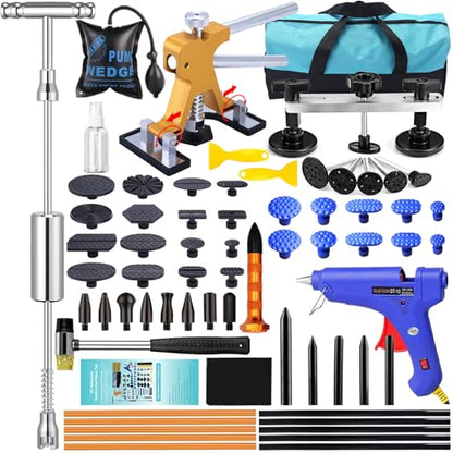 GLISTON Auto Dent Puller Kit with Golden Lifter Dent Remover, Car Body Slide Hammer Paintless Dent Repair Set