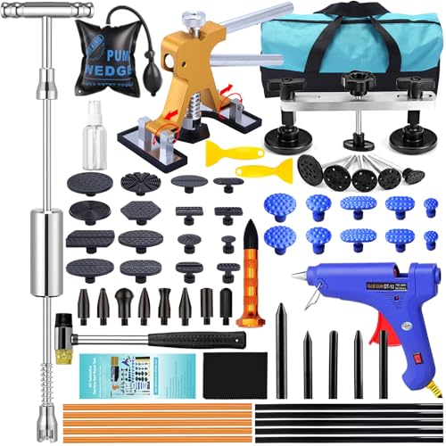 GLISTON Auto Dent Puller Kit with Golden Lifter Dent Remover, Car Body Slide Hammer Paintless Dent Repair Set