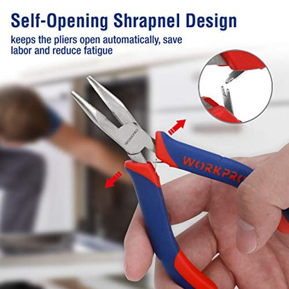 WORKPRO 6-piece Mini Pliers Set with Pouch | Needle Nose, Diagonal, Long Nose, Bent Nose, End Cutting and Linesman, for Making Crafts, Repairing Electronic with Pouch - color: Blue