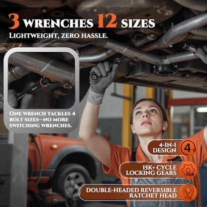 SUZUME 6PCS 4 in 1 Ratchet Wrench Metric (8-19mm) SAE (1/4"-3/4") | Reversible Ratcheting Bouble Box End 72-Tooth CR-V Auto Motorcycle Bicycle Industrial and Mechanical Repair with Storage Bag - size: Metric & SAE