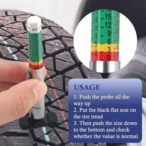 Tire Tread Depth Gauge Kit, Digital Tire Tread Depth Gauge - Color Coded Tire Tread Depth Gauge - Brake Lining Thickness Measure Ruler for Automotive, Motorcycle, Car, Truck, Bus