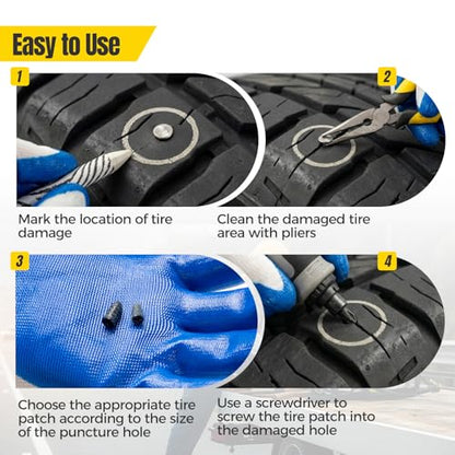 Tire Screw Plug Repair kit, No Tire Removal Needed, Tire Sidewall Repair | Patch Plug Tools & Portable Storage Bag - Quick Flat Tire Repair for Car, Truck, Motorcycle & SUV- 46 Pcs