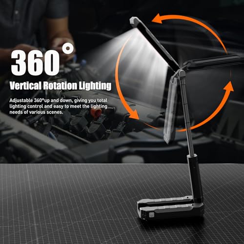 Rechargeable LED Work Light with Magnetic Base and Hanging Hook, 1200LM | Bright Work Lighting / Magnetic Base / Hanging Hook / Adjustable Output / Power-Bank Function / Foldable Body / IPX6 Rating - color: Black
