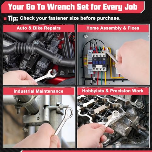 10PCS Super-Thin Mini Wrench Set Standard SAE 5/32"-7/16" Ultra-Slim Ignition Wrenches Open End and Box End Combination Wrench Set for Tight Spaces, Circle Ring, Gate Clip in Pouch - size: Ultra-Thin SAE