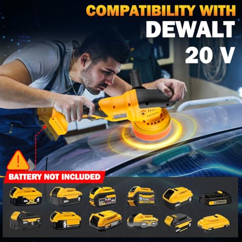 Cordless Buffer Polisher Kit for Dewalt 20V Battery(No Battery) Orbital Car Polisher 6 Variable Speed 1800 to 6500 RPM, Car Buffer Polishers for Car Detailing,Polishing,Waxing(Battery Not Included)