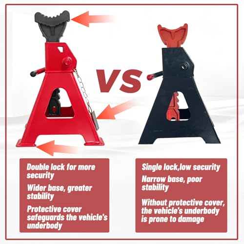 HENBOW Jack Stands,3 Ton(6600 Lbs) Capacity Car Jack Stand with Lock Pin,11.02"-16.14" Adjustable Height for Cars Trucks,Garage, SUV, UTV/ATV,1 Pair，Red - color: Red
