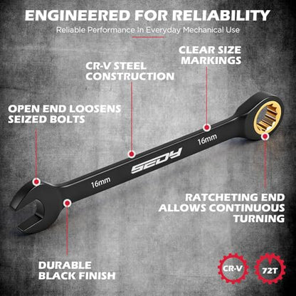 Premium 24-Piece Ratcheting Wrench Set, SAE(1/4-7/8") & Metric(8–19mm) Combination Wrenches, 72-Tooth CR-V Steel with Durable Black Finish, Ratchet Spanners with Roll-Up Tool Pouch for Repair - style: 24-Pc Ratcheting (Black Finish)