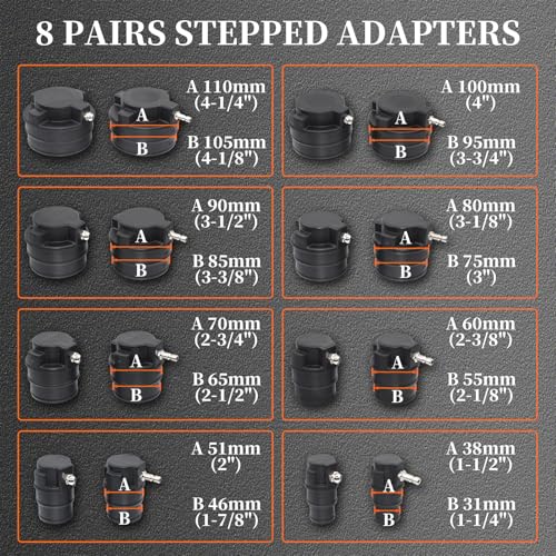 19PCS Turbo System Leakage Tester Kit, Turbo Boost Leak Tester with 8 Pairs of Stepped Adapters (1-1/4'' to 4-1/4'') Air Pressure Gauge Cooling System Radiators Intercoolers Hose Leaks Test - size: 19pcs