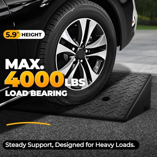 Auto Dynasty Rubber Curb Ramps, 5.9" Lift Height Curbside Driveway Ramp, 4410 LBS/2T Capacity Sidewalk Curb Ramp for Cars Trucks Bikes Motorcycles Wheelchairs (1 Pack) - size: 5.9" Rise