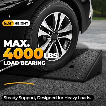 Auto Dynasty Rubber Curb Ramps, 5.9" Lift Height Curbside Driveway Ramp, 4410 LBS/2T Capacity Sidewalk Curb Ramp for Cars Trucks Bikes Motorcycles Wheelchairs (1 Pack) - size: 5.9" Rise